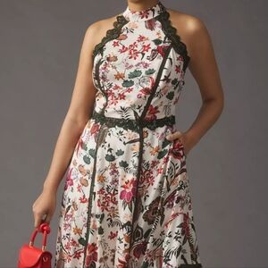 Anthropologie Floral Maxi Dress with Black Lace